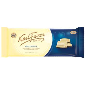 Karl Fazer Valkoista suklaata ja maitosuklaata 100g